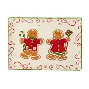 certified international holiday magic gingerbread rectangular serving platter, 14" x 10", multicolor, large