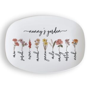 the pine trove birth flower personalized platter for nanny for mother's day, christmas, birthday (10x14 inch, thermosāf® polymer platter)
