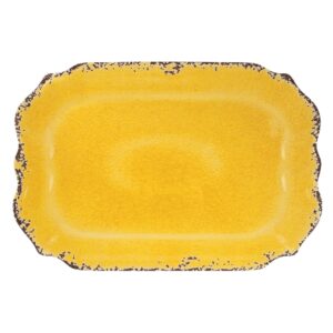 supreme housewares 20 inch melamine serving tray serving platter rectangular tray bpa-free large tray for charcuterie, food, fruit, snack, and dessert (crackle, yellow)