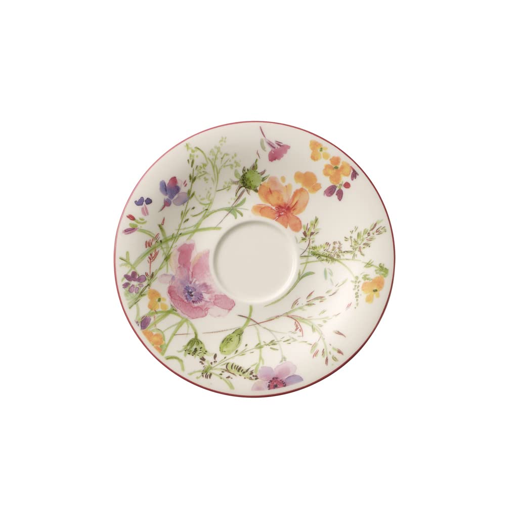 Villeroy & Boch Mariefleur Basic Coffee, Beautiful Premium Porcelain Saucer with Playful Flower Decoration, Dishwasher Safe, 16 cm