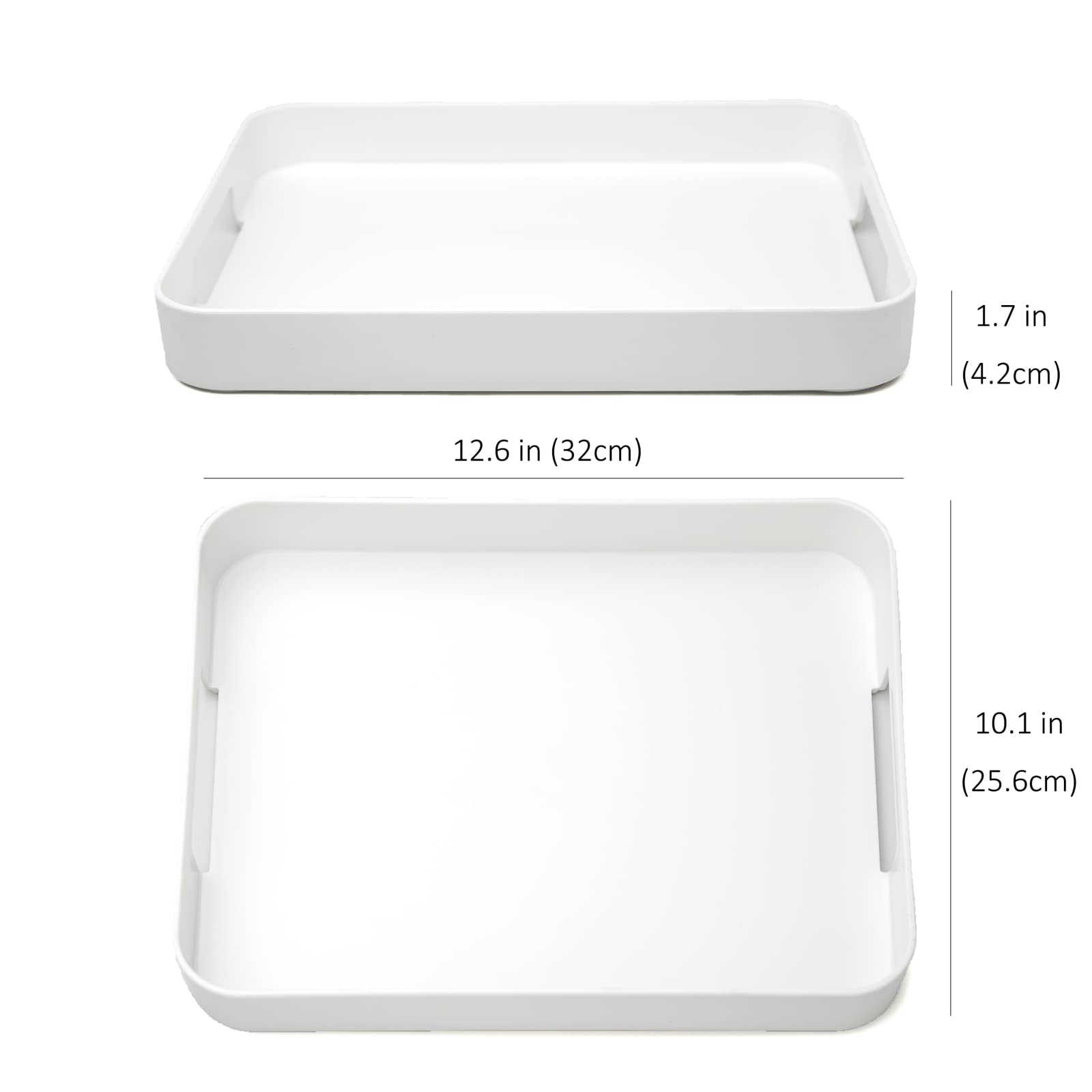 Alacati, White Serving Tray with Handles for Multipurpose, Stackable Rectangle Plastic Serving Platter Ottoman Coffee Table Tray, Decorative Tray for Kitchen Counter Bathroom Vanity Organizing -（L）