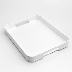 Alacati, White Serving Tray with Handles for Multipurpose, Stackable Rectangle Plastic Serving Platter Ottoman Coffee Table Tray, Decorative Tray for Kitchen Counter Bathroom Vanity Organizing -（L）