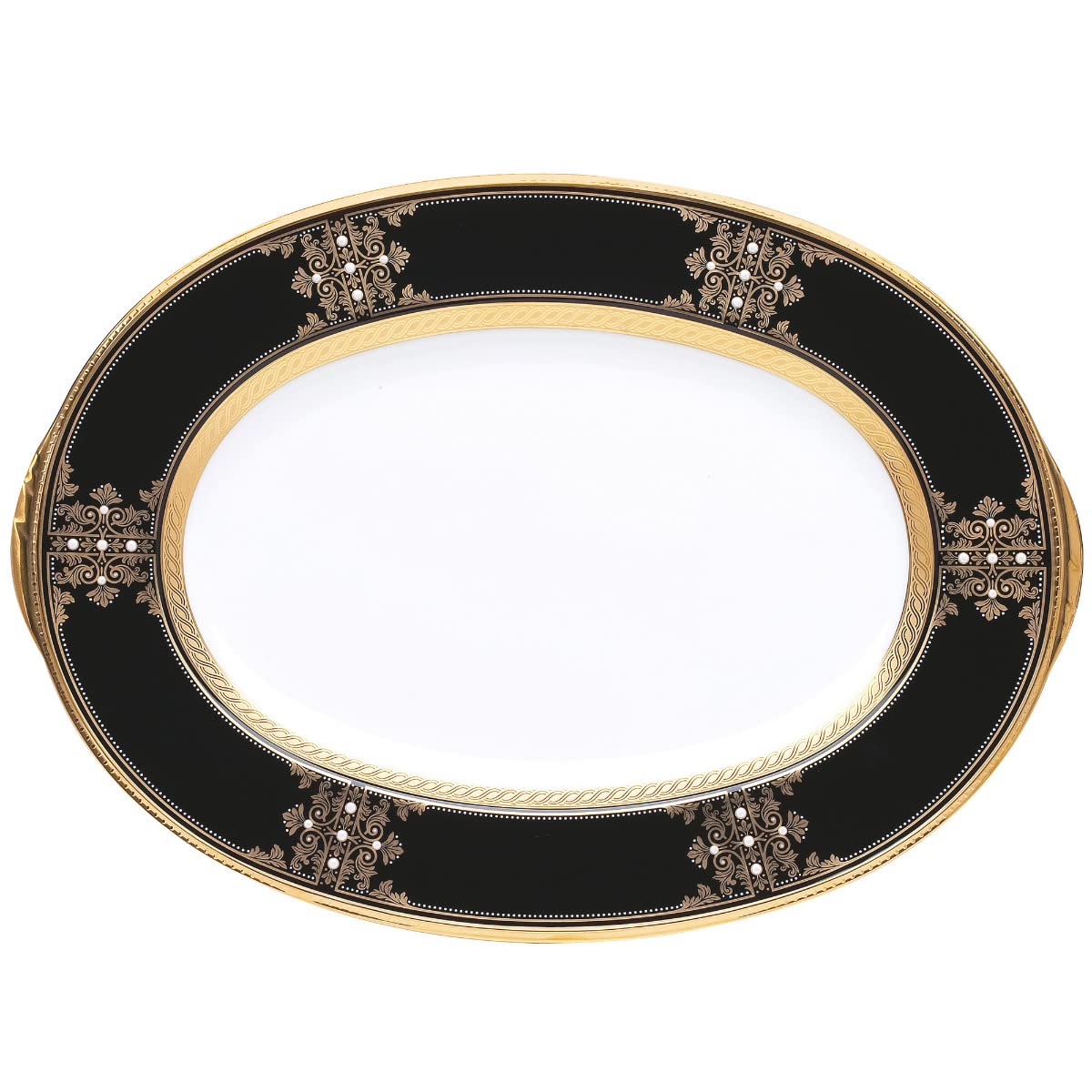 Noritake Evening Majesty 16-Inch Oval Platter, GOLD/BLACK/WHITE