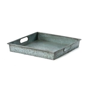 benzara square galvanized metal tray with handle