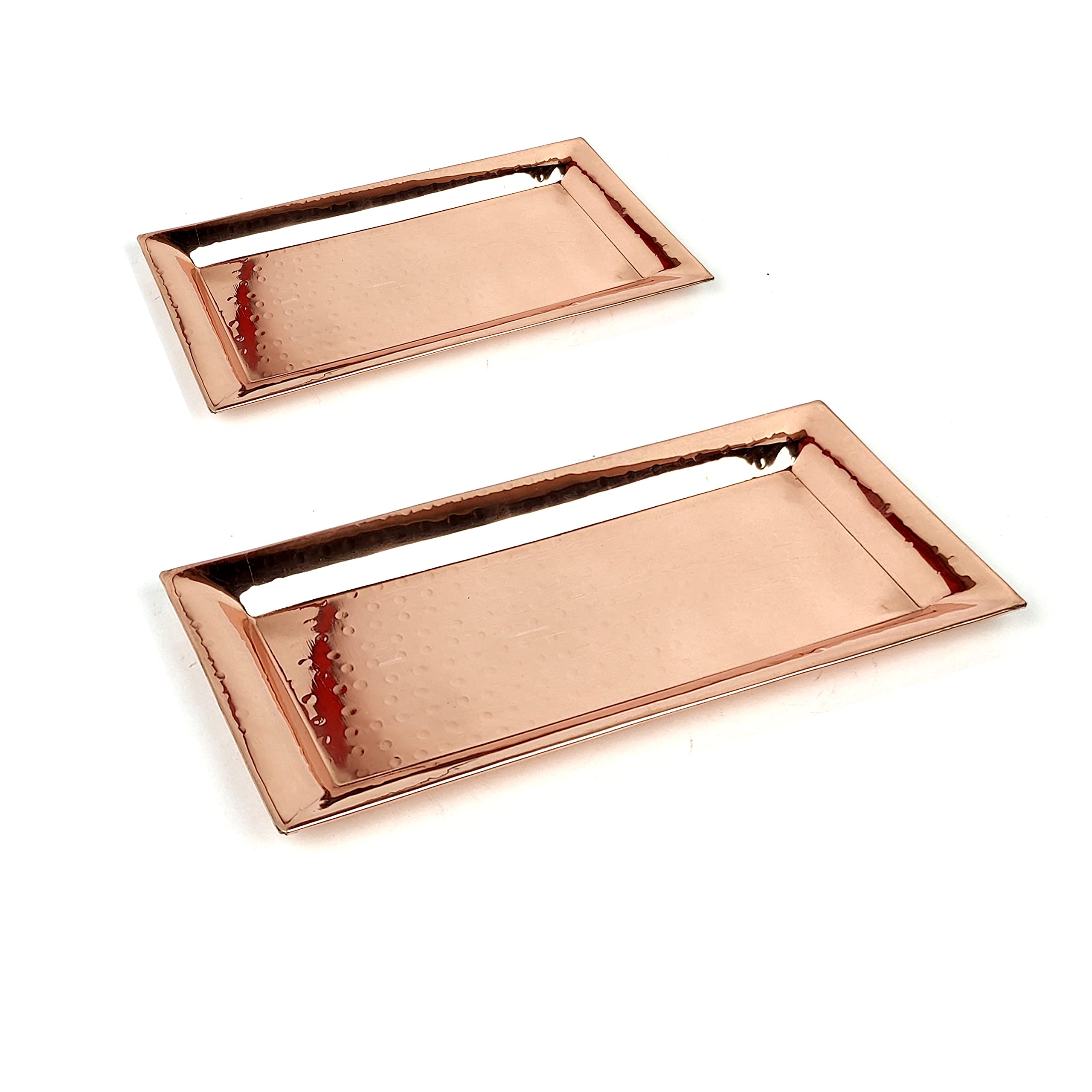 Hammered Copper Serving Tray and Platter, Stainless Steel Tray for Appetizer, Silver Serving Tray - Chrome Platters Food Tray (Rectangular) 2 Pc