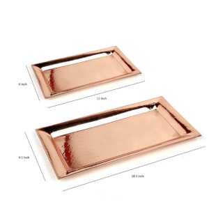 Hammered Copper Serving Tray and Platter, Stainless Steel Tray for Appetizer, Silver Serving Tray - Chrome Platters Food Tray (Rectangular) 2 Pc