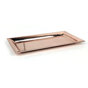 Hammered Copper Serving Tray and Platter, Stainless Steel Tray for Appetizer, Silver Serving Tray - Chrome Platters Food Tray (Rectangular) 2 Pc