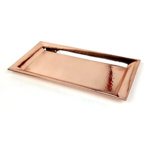 Hammered Copper Serving Tray and Platter, Stainless Steel Tray for Appetizer, Silver Serving Tray - Chrome Platters Food Tray (Rectangular) 2 Pc