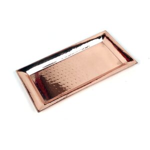 Hammered Copper Serving Tray and Platter, Stainless Steel Tray for Appetizer, Silver Serving Tray - Chrome Platters Food Tray (Rectangular) 2 Pc