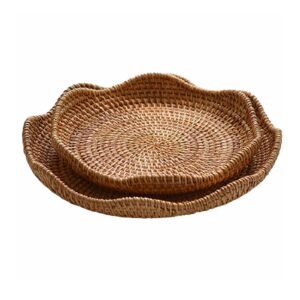 suiwoyou hand-woven rattan fruit tray storage bread basket serving tray home decoration food serving platter 2 pieces
