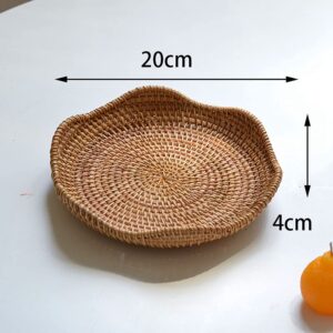 suiwoyou Hand-Woven Rattan Fruit Tray Storage Bread Basket Serving Tray Home Decoration Food Serving Platter 2 Pieces