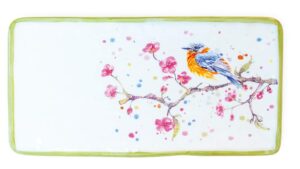boston international kac20024 spring ceramic platter, 12 x 6 x .5, bird and cherry blossoms