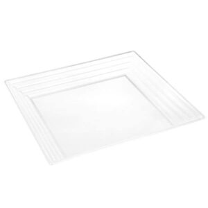 [Clear- 3 Pack] HomeyGear Plastic Square Serving Leveled Tray Appetizer Platter Clear 12X12 Inch Food Party Dish Disposable Pack of 3