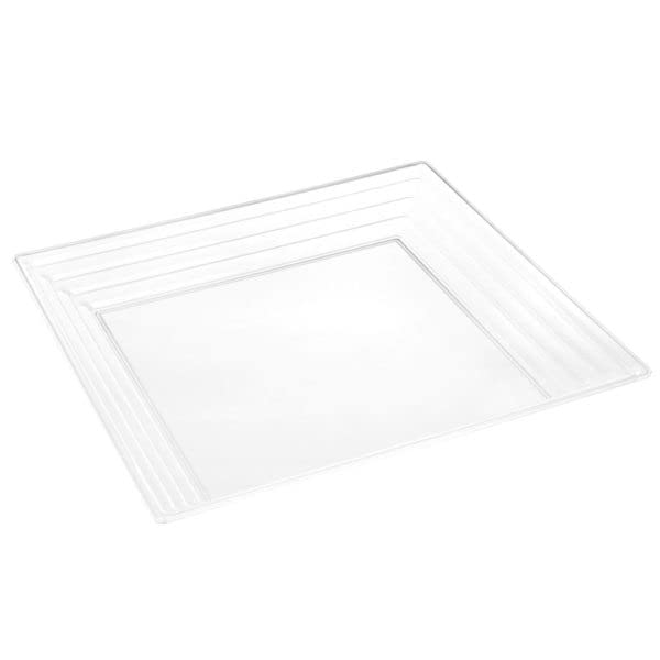 [Clear- 3 Pack] HomeyGear Plastic Square Serving Leveled Tray Appetizer Platter Clear 12X12 Inch Food Party Dish Disposable Pack of 3