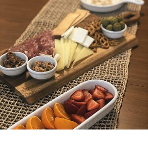 Quessento Home Acacia Wood Wavy Edge Cheese and Charcuterie Serving Board with Handle, Large (20-1/2”L)