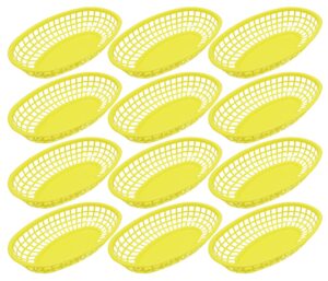 set of 12 yellow oval fast food/deli baskets, 9.25 by 6-inch, black duck brand yellow (12)