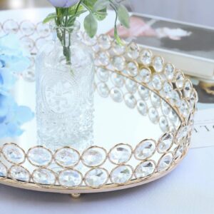 Efavormart 16" x 12" Gold Metal Crystal Beaded Decorative Serving Tray Oval Mirror Tray for Wedding Birthday Party