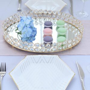 Efavormart 16" x 12" Gold Metal Crystal Beaded Decorative Serving Tray Oval Mirror Tray for Wedding Birthday Party