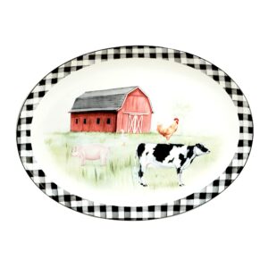certified international farm oval platter, 17" x 12.5" x 1.25", multicolored, large