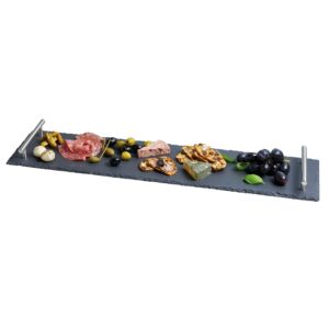artesa tableware, slate serving platter with brushed metal handles, 60 x 15cm, with gift box