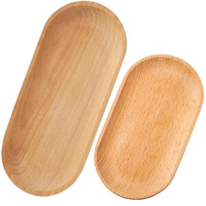 wooden serving trays, 2 pcs 9 in 7 in charcuterie boards salad plates oval shaped wood plates cheese fruit tableware decorative tray for wine, cake, crackers, brie and meat large, thick wooden fancy
