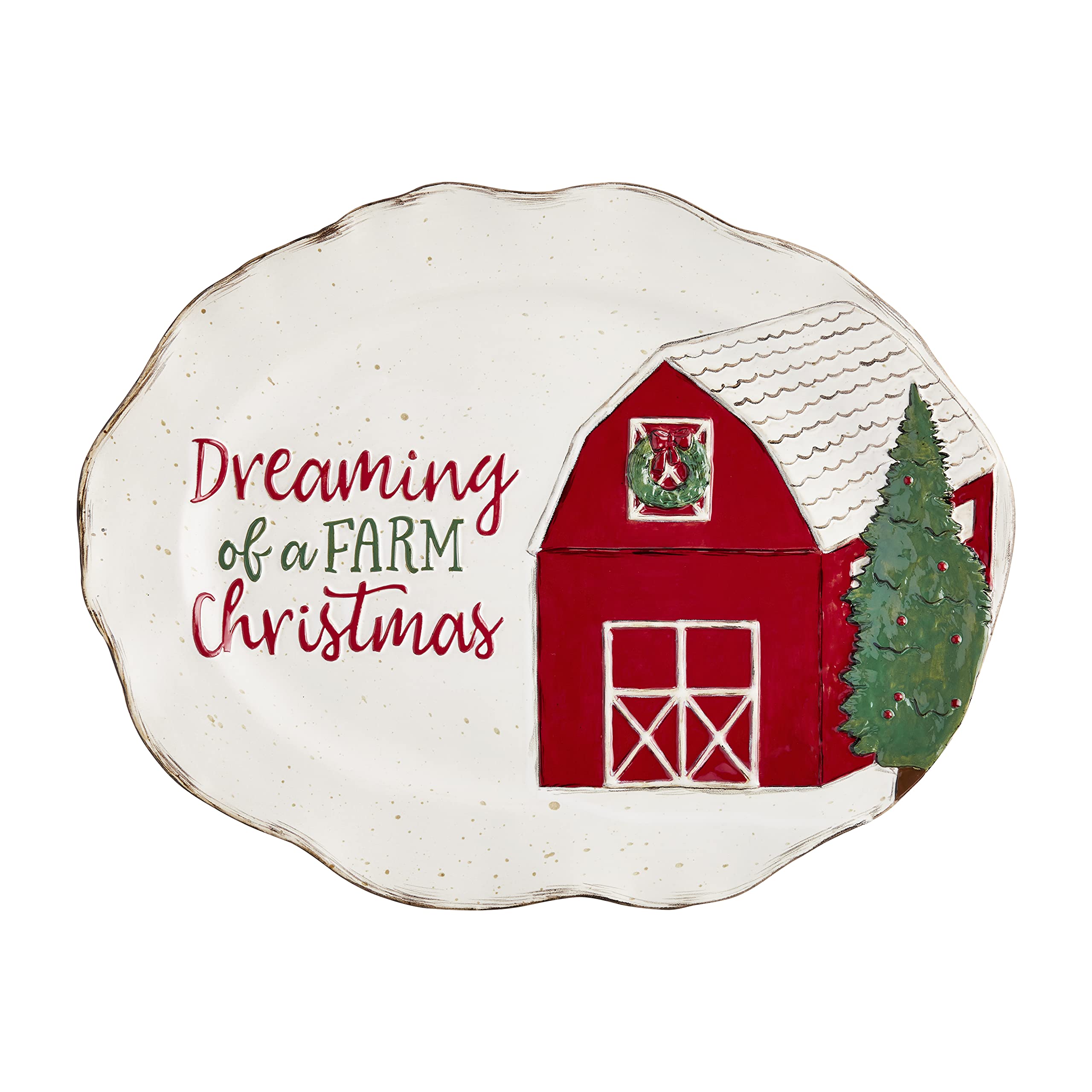 Mud Pie Farmhouse Barn Christmas Platter, Multi, 12.5" x 16"