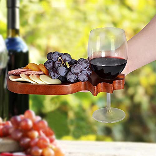 Primeware Wine Appetizer Plate Set - Mahogany Wood Wine Bottle Shaped Serving Platters With Display Stand Hold Meat, Cheese, Fruit, Wine Glasses