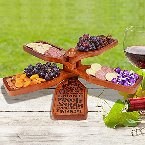 Primeware Wine Appetizer Plate Set - Mahogany Wood Wine Bottle Shaped Serving Platters With Display Stand Hold Meat, Cheese, Fruit, Wine Glasses