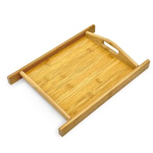 Bam&Boo Natural Bamboo Serving Tray Stylized with Handles Rectangular — Food, Storage, Decor for Breakfast, Parties, Weddings, Picnics — (9" x 8" x 1")