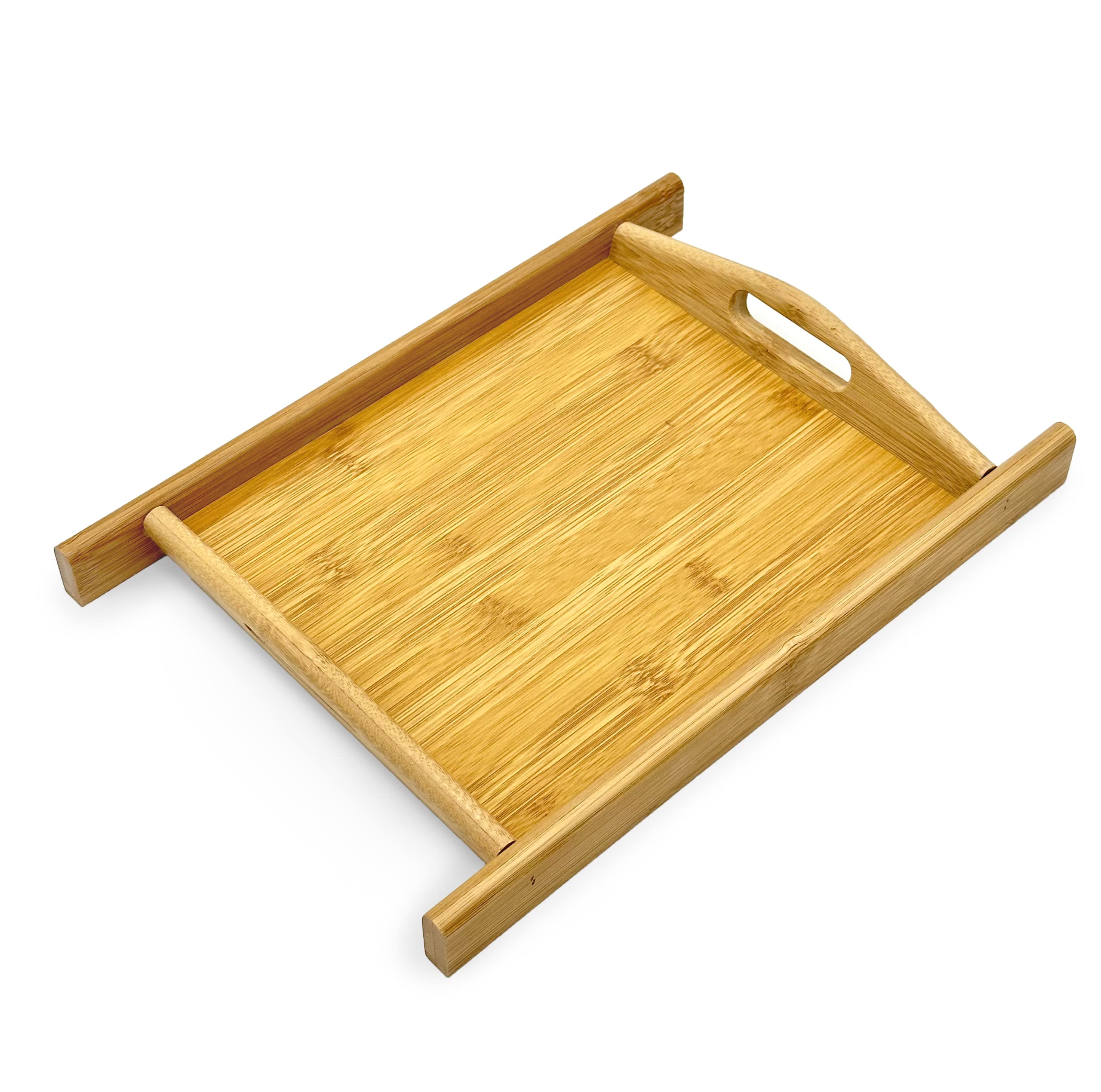 Bam&Boo Natural Bamboo Serving Tray Stylized with Handles Rectangular — Food, Storage, Decor for Breakfast, Parties, Weddings, Picnics — (9" x 8" x 1")