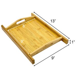 Bam&Boo Natural Bamboo Serving Tray Stylized with Handles Rectangular — Food, Storage, Decor for Breakfast, Parties, Weddings, Picnics — (9" x 8" x 1")