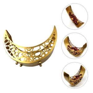 Amosfun Eid Food Tray Iron Art Hollow Moon Serving Tray Bowl Islam Ramadan Mubarak Dessert Candy Snack Container Plate Dish for Muslim Eid Party Decor Golden