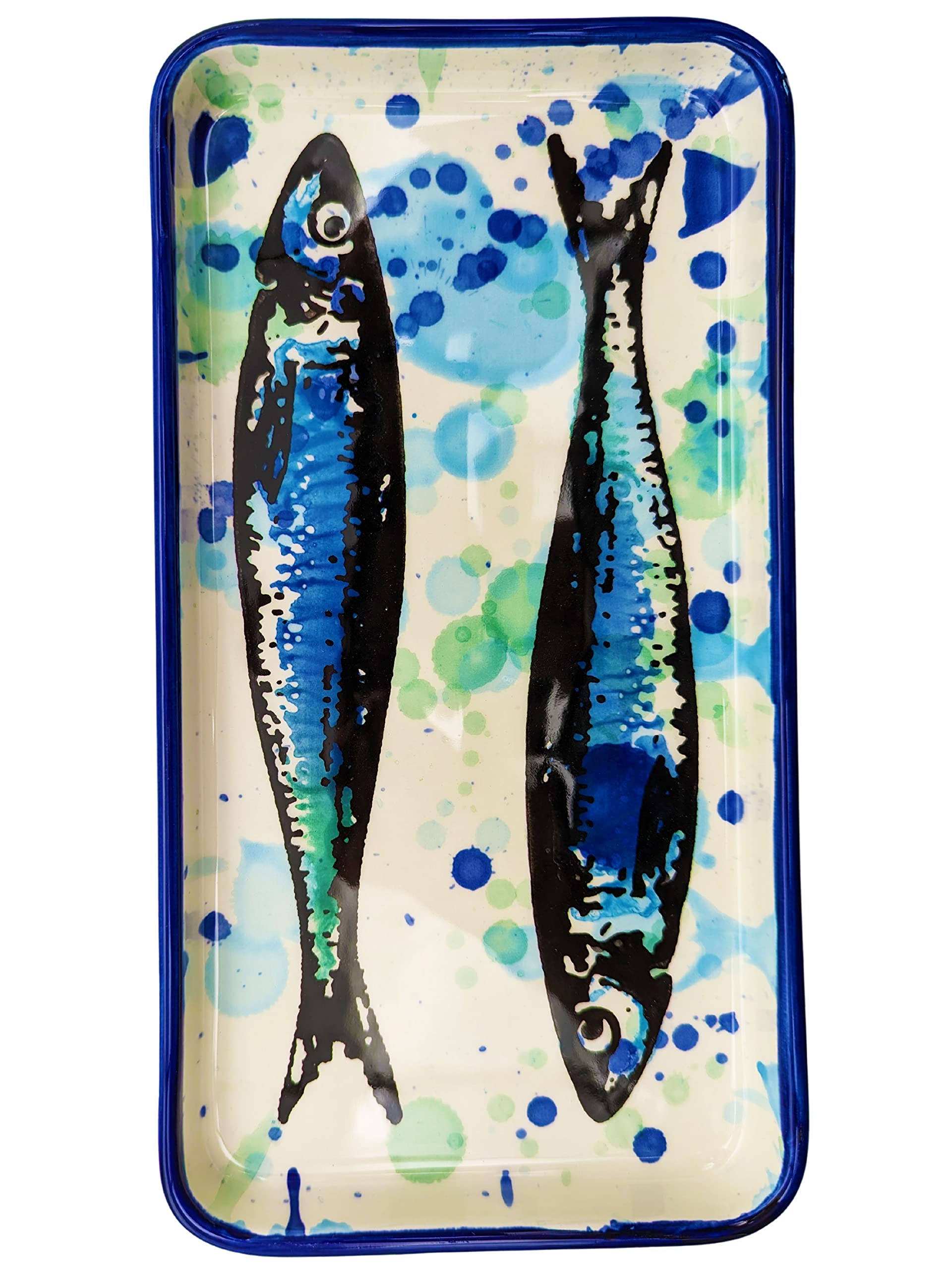 Splash Sardines Portuguese Pottery Rectangular Ceramic Serving Platter (Small)