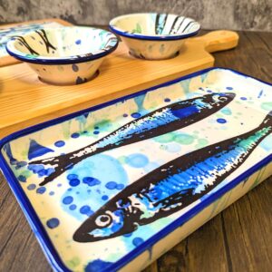 Splash Sardines Portuguese Pottery Rectangular Ceramic Serving Platter (Small)