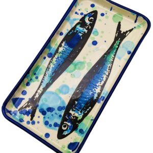 Splash Sardines Portuguese Pottery Rectangular Ceramic Serving Platter (Small)