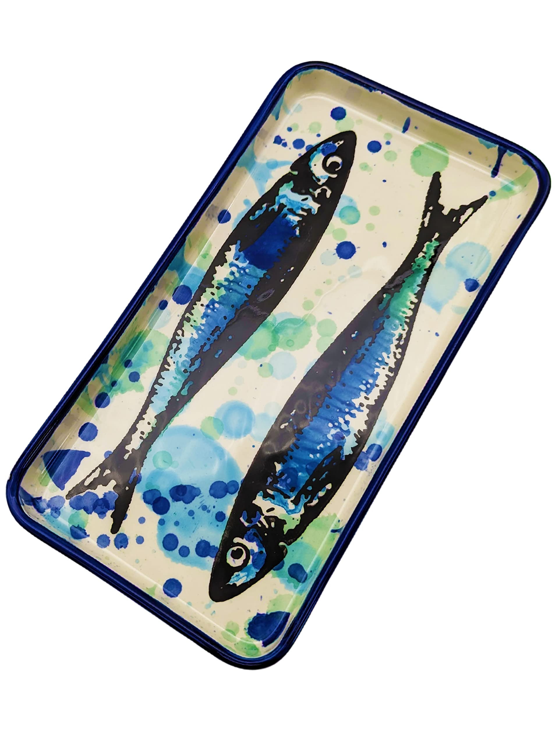 Splash Sardines Portuguese Pottery Rectangular Ceramic Serving Platter (Small)