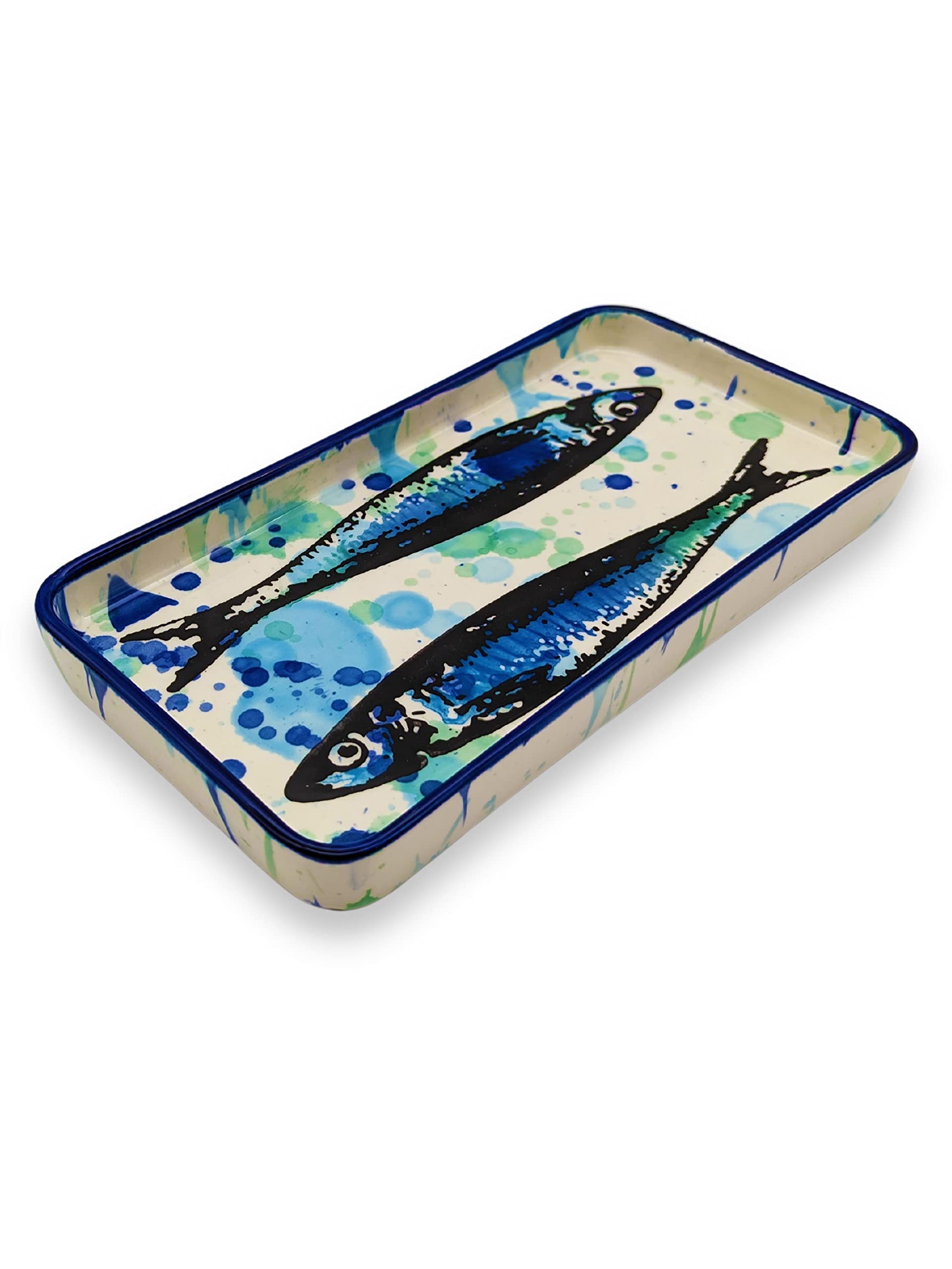 Splash Sardines Portuguese Pottery Rectangular Ceramic Serving Platter (Small)