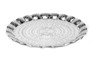 luxury turkish ottoman nostalgic tray, round golden serving tray, decorative serving plate, coffee, tea, breakfast tray, home table decor, color: silver