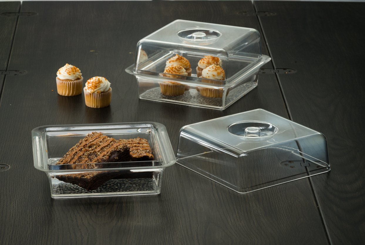 Clear Premium Acrylic Square Serving Tray with Lid (7.5" x 7.5" x 3.88", Pack of 6) - Perfect for Parties, Events, & Dining