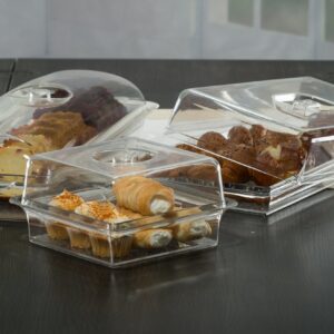 Clear Premium Acrylic Square Serving Tray with Lid (7.5" x 7.5" x 3.88", Pack of 6) - Perfect for Parties, Events, & Dining