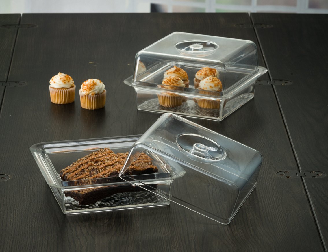 Clear Premium Acrylic Square Serving Tray with Lid (7.5" x 7.5" x 3.88", Pack of 6) - Perfect for Parties, Events, & Dining