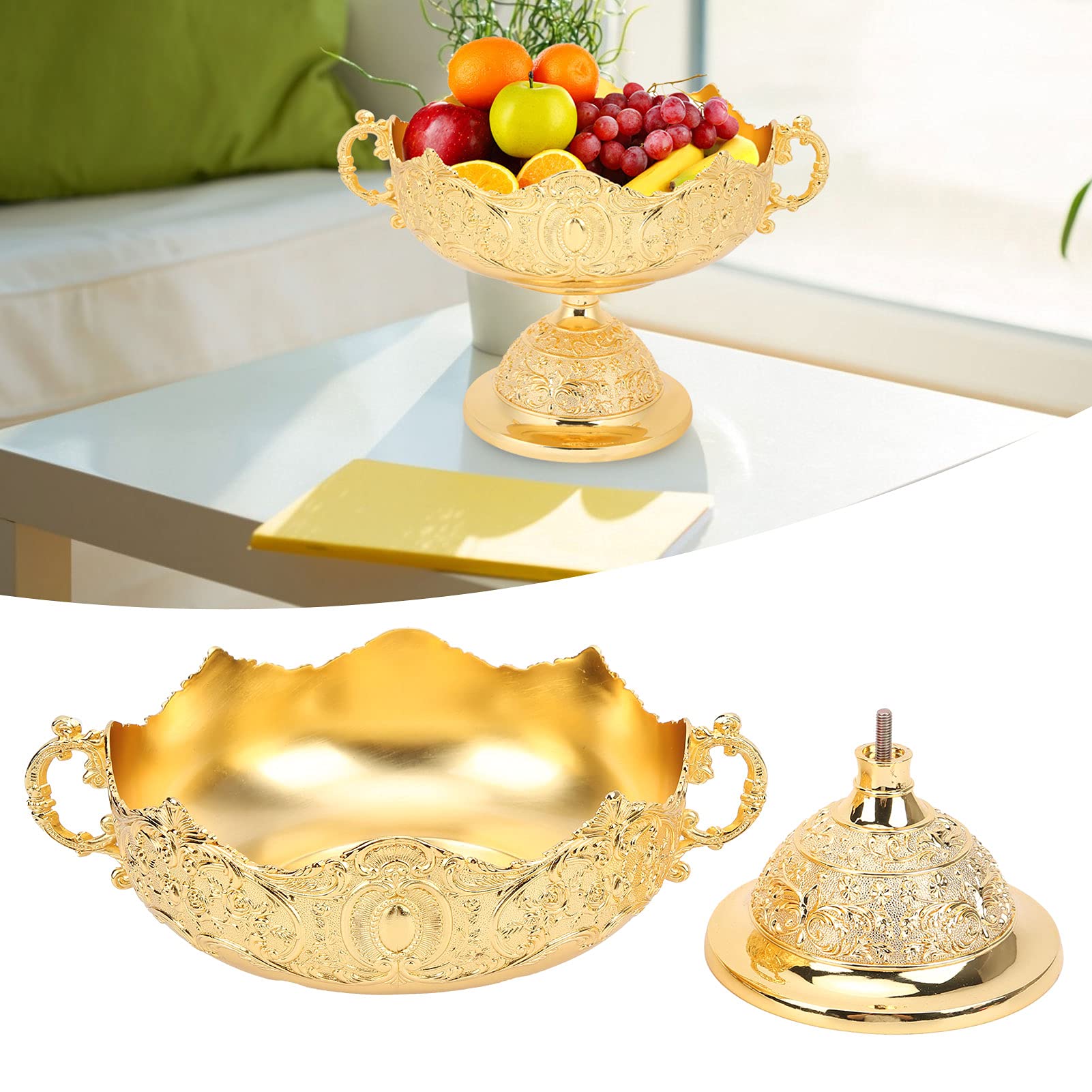 yaogohua Golden Fruit Plate European Fruit Plate Tray Trinket Dish Snack Tray European Style Fruits Basket Ornaments Food Serving Tray for Desktop Decoration