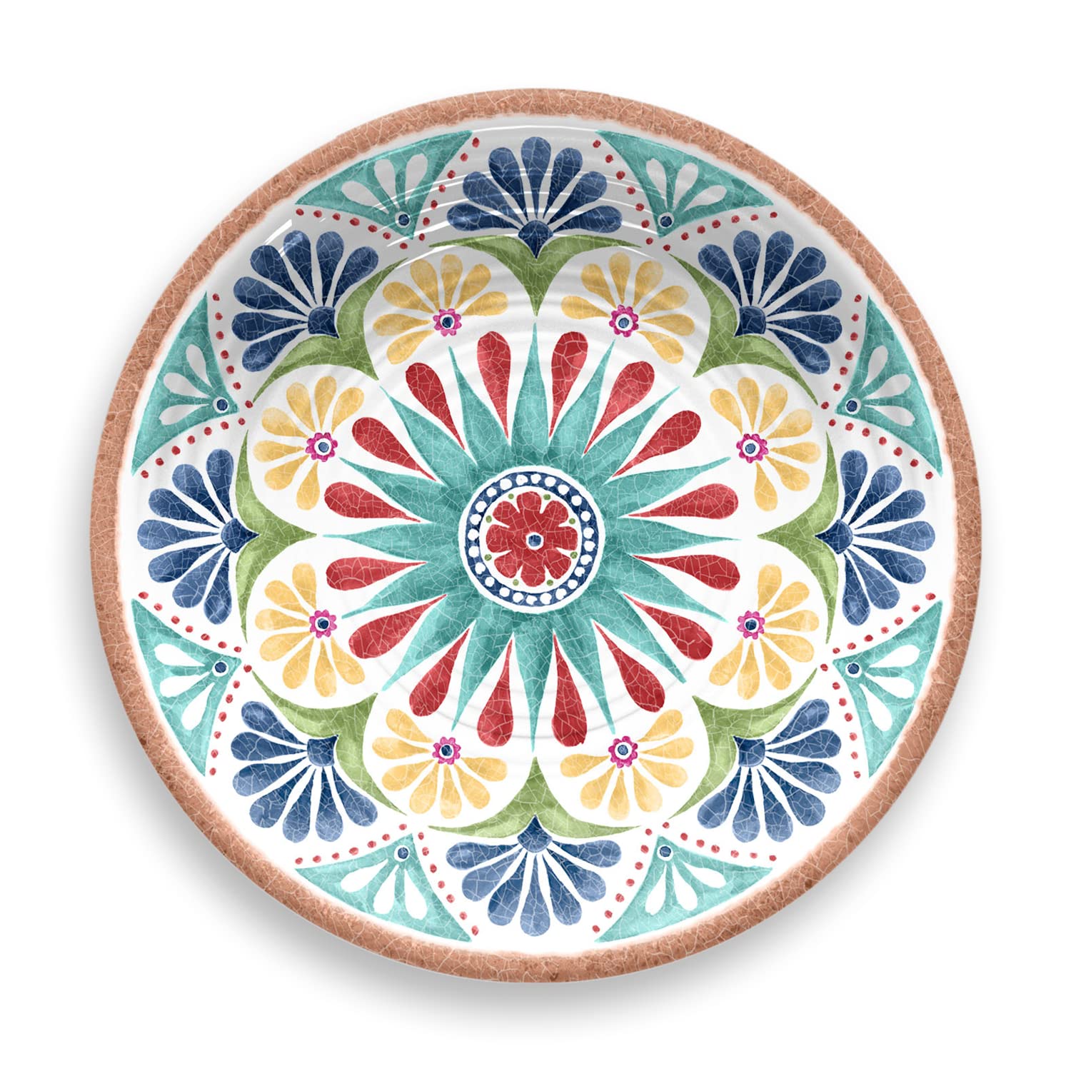 TarHong Abode Homewares Rio Medallion Round Platter, 14", Pure Melamine, Indoor/Outdoor