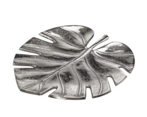 godinger serving plate, serving platter, table centerpiece, tableware, leaf platter, nickel, 12x11