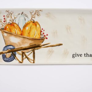 Mud Pie Thanksgiving Pumpkin Wheelbarrow Hostess Platter Set, Multi, Tray 7" x 15" | Spreader 6 1/4"