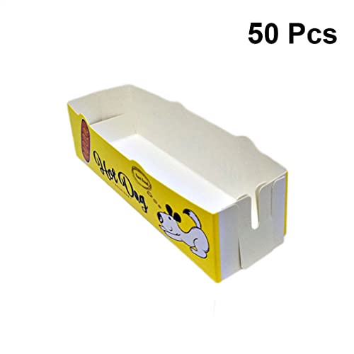 ABOOFAN Hot Dog Dish Paper Food Serving Tray 50pcs Disposable Hot Dog Holders Paper Bags Snack Top Open Box for Fries Chicken Sandwich Takeout 16x5x4cm