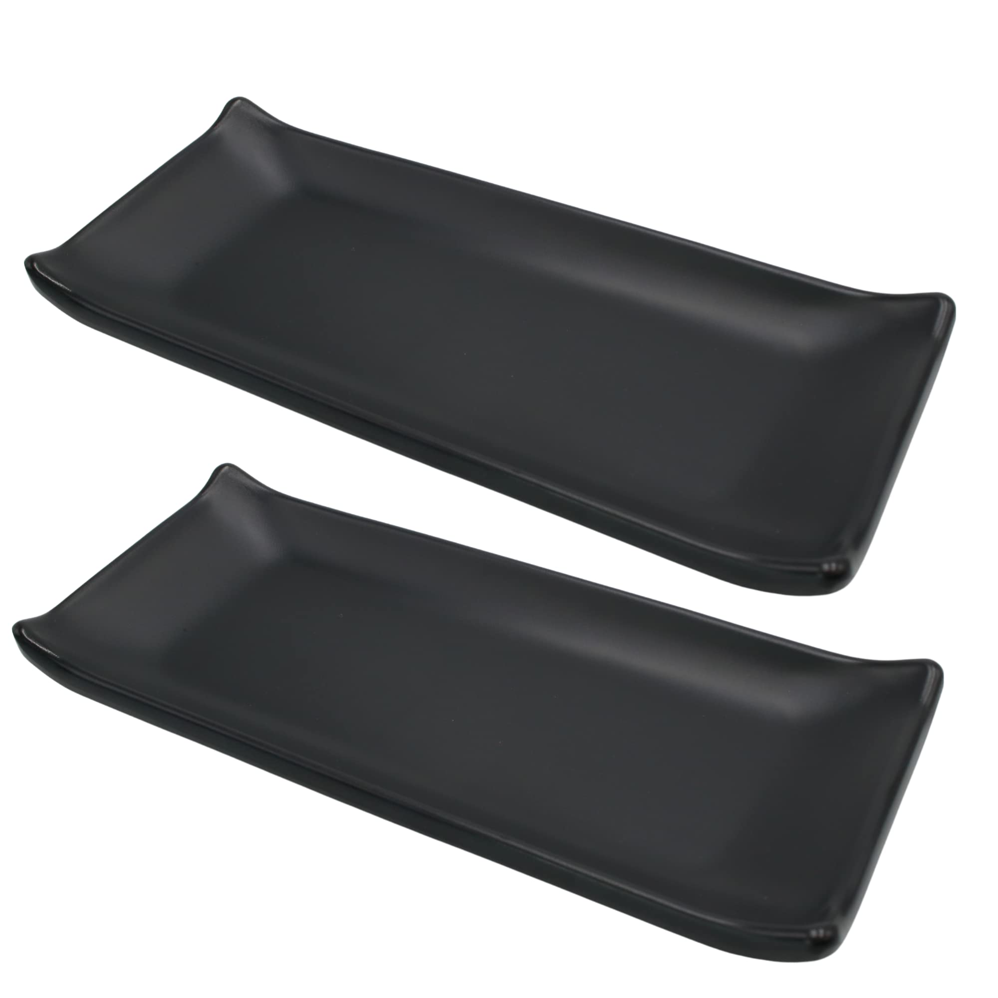 Needzo Rectangular Matte Black Plates, Melamine Serving Dishes for Appetizers or Desserts, 8.75 Inches x 3.75 Inches, 2 Pack