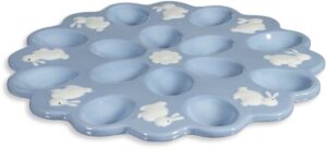 platter dish storage holder holds 14 eggs - by home essentials & beyond (blue)