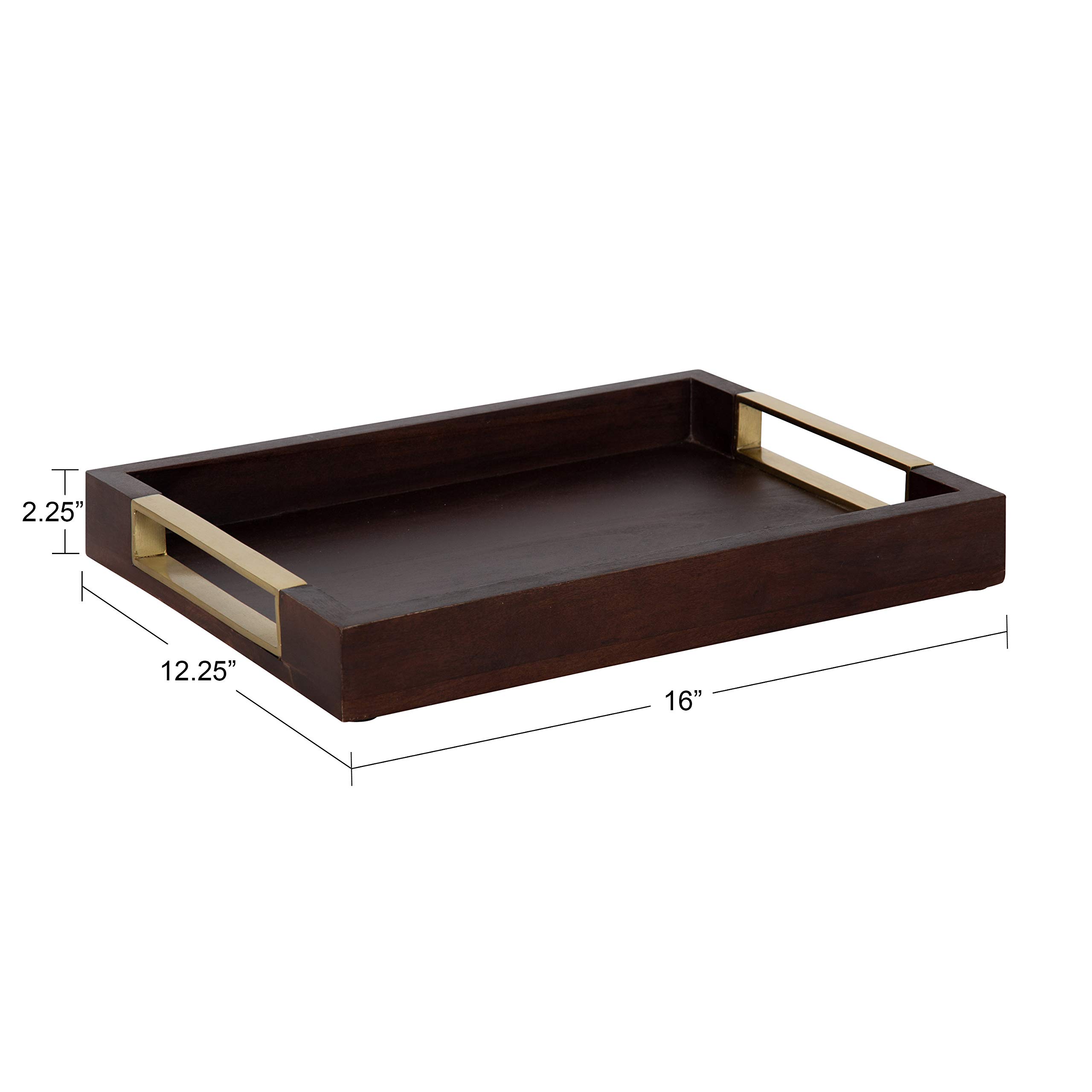 Kate and Laurel Heller Modern Rectangular Tray, 12 x 16, Espresso, Decorative Wood Tray for Storage and Display