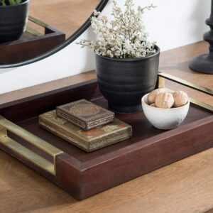 Kate and Laurel Heller Modern Rectangular Tray, 12 x 16, Espresso, Decorative Wood Tray for Storage and Display